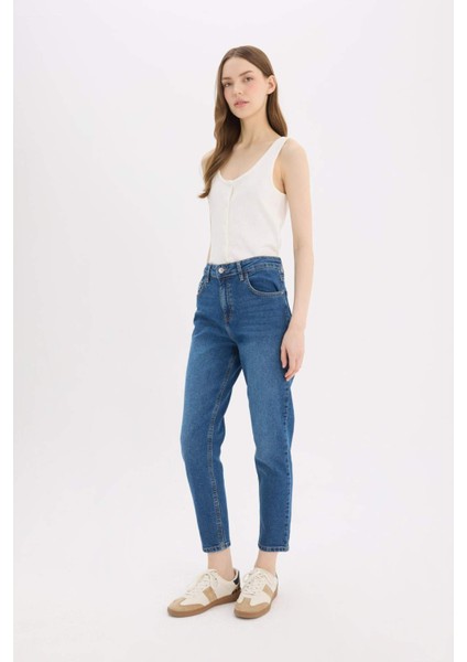 Lina Comfort Mom Normal Bel Düz Paça Jean Kar Yıkamalı Pantolon D8179AX25SP