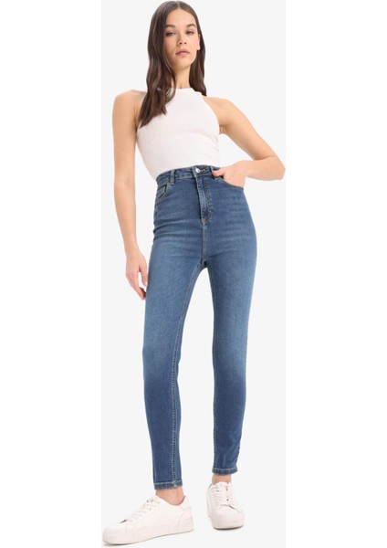Anna Skinny Fit Yüksek Bel Düz Paça Uzun Jean Taş Yıkama Pantolon D8177AX25SP