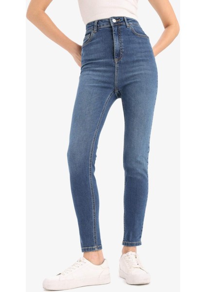 Anna Skinny Fit Yüksek Bel Düz Paça Uzun Jean Taş Yıkama Pantolon D8177AX25SP