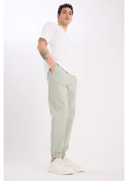 %100 Pamuk Jogger Slim Fit Dar Kesim Beli Bağcıklı Gabardin Pantolon D8607AX25SP
