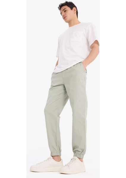 %100 Pamuk Jogger Slim Fit Dar Kesim Beli Bağcıklı Gabardin Pantolon D8607AX25SP