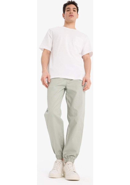 %100 Pamuk Jogger Slim Fit Dar Kesim Beli Bağcıklı Gabardin Pantolon D8607AX25SP