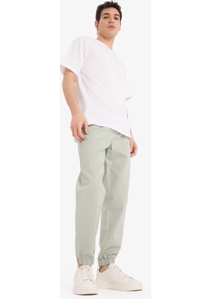 %100 Pamuk Jogger Slim Fit Dar Kesim Beli Bağcıklı Gabardin Pantolon D8607AX25SP
