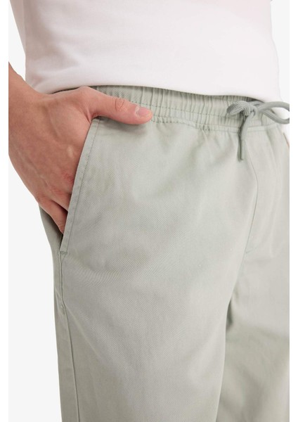 %100 Pamuk Jogger Slim Fit Dar Kesim Beli Bağcıklı Gabardin Pantolon D8607AX25SP