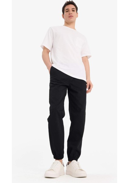 %100 Pamuk Jogger Slim Fit Dar Kesim Beli Bağcıklı Gabardin Pantolon D8607AX25SP