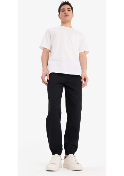 %100 Pamuk Jogger Slim Fit Dar Kesim Beli Bağcıklı Gabardin Pantolon D8607AX25SP
