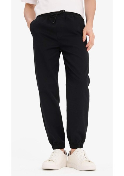 %100 Pamuk Jogger Slim Fit Dar Kesim Beli Bağcıklı Gabardin Pantolon D8607AX25SP