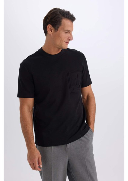 Regular Fit Bisiklet Yaka Kısa Kollu Ağır Kumaş Siyah Tişört D8931AX25SP