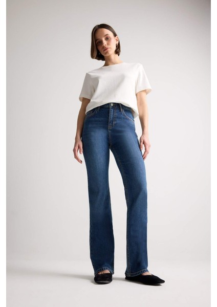 Yüksek Bel Geniş Paça Cepli Jean Pantolon D7971AX25SP