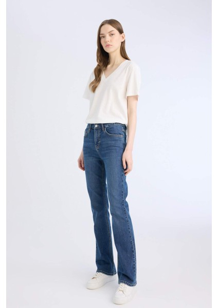 Yüksek Bel Geniş Paça Cepli Jean Pantolon D7971AX25SP