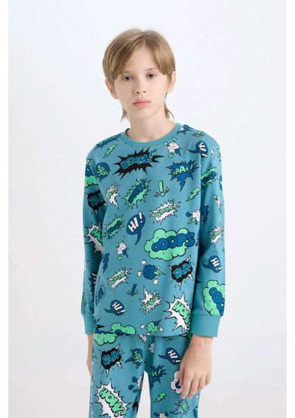 Erkek Çocuk Pijama Takımı Desenli Uzun Kollu Üst Beli Lastikli Uzun Alt D6322A824WN