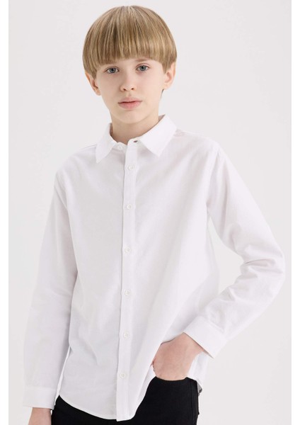 Erkek Çocuk Polo Yaka Oxford Uzun Kollu Basic Düz Gömlek W3215A625SM