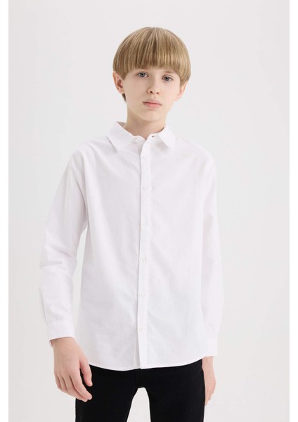 Erkek Çocuk Polo Yaka Oxford Uzun Kollu Basic Düz Gömlek W3215A625SM
