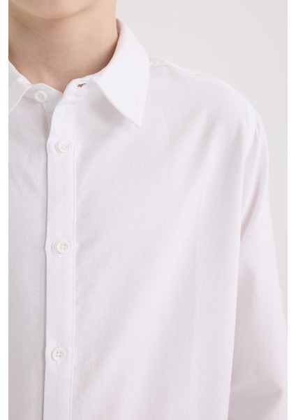 Erkek Çocuk Polo Yaka Oxford Uzun Kollu Basic Düz Gömlek W3215A625SM