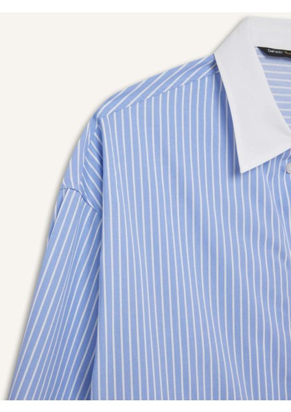Oversize Geniş Kalıp Çizgili Poplin Uzun Kollu Gömlek