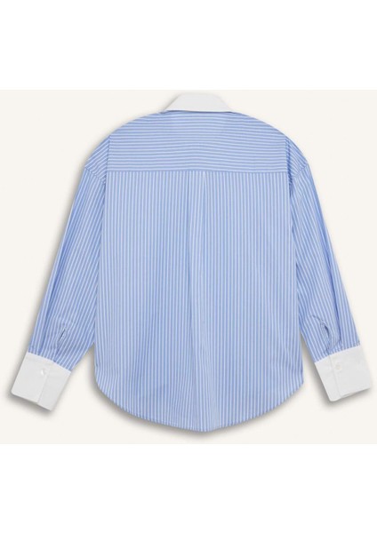Oversize Geniş Kalıp Çizgili Poplin Uzun Kollu Gömlek