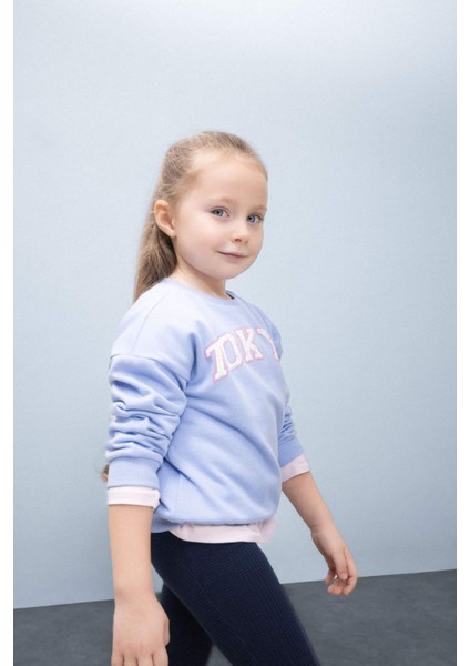 Kız Bebek Bisiklet Yaka Baskılı İçi Yumuşak Tüylü Sweatshirt D7871A525SP
