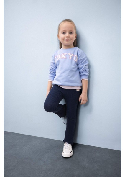 Kız Bebek Bisiklet Yaka Baskılı İçi Yumuşak Tüylü Sweatshirt D7871A525SP