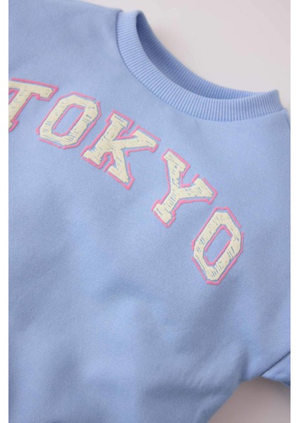 Kız Bebek Bisiklet Yaka Baskılı İçi Yumuşak Tüylü Sweatshirt D7871A525SP