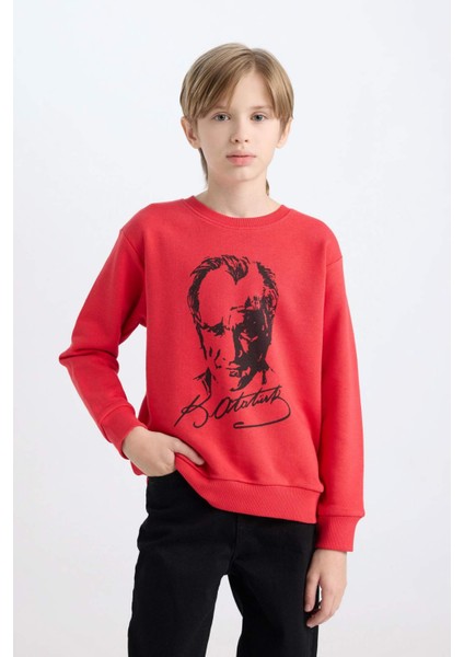 Erkek Çocuk Kırmızı Bisiklet Yaka Atatürk Baskılı Sweatshirt D8202A824WN