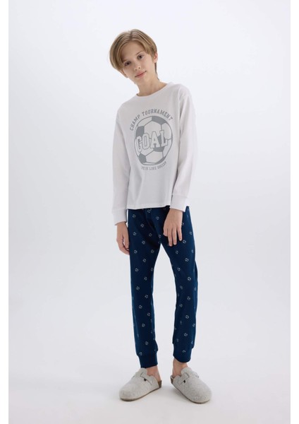 Erkek Çocuk Pijama Takımı Baskılı Uzun Kollu Üst Desenli Alt D5215A824WN