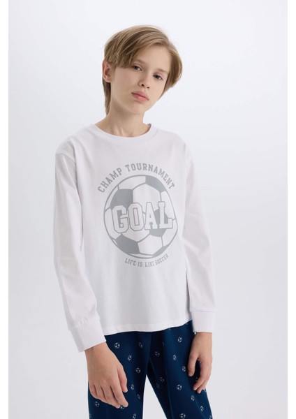 Erkek Çocuk Pijama Takımı Baskılı Uzun Kollu Üst Desenli Alt D5215A824WN