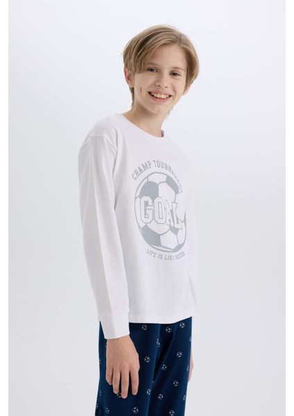 Erkek Çocuk Pijama Takımı Baskılı Uzun Kollu Üst Desenli Alt D5215A824WN