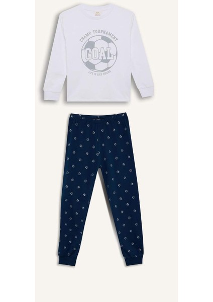Erkek Çocuk Pijama Takımı Baskılı Uzun Kollu Üst Desenli Alt D5215A824WN