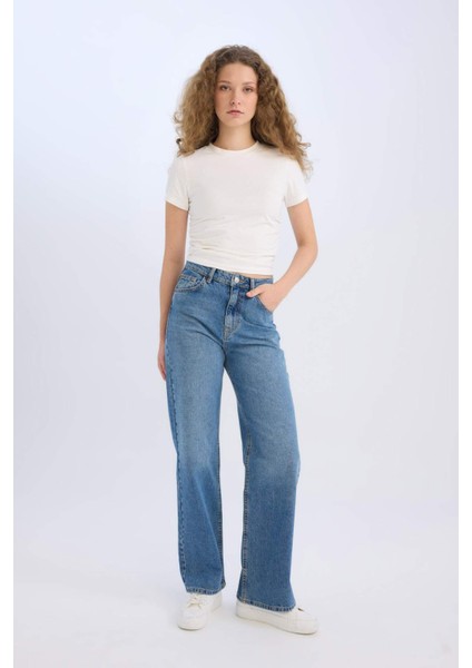 90's Wide Leg Yüksek Bel Geniş Paça Uzun Jean Kar Yıkamalı Pantolon D7952AX25SP