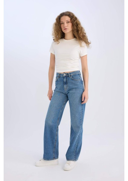 90's Wide Leg Yüksek Bel Geniş Paça Uzun Jean Kar Yıkamalı Pantolon D7952AX25SP