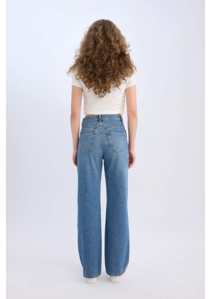 90's Wide Leg Yüksek Bel Geniş Paça Uzun Jean Kar Yıkamalı Pantolon D7952AX25SP