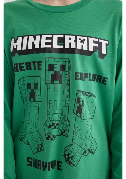 Erkek Çocuk Minecraft Pijama Takımı Uzun Kollu Üst Beli Lastikli Uzun Alt D7817A825SP