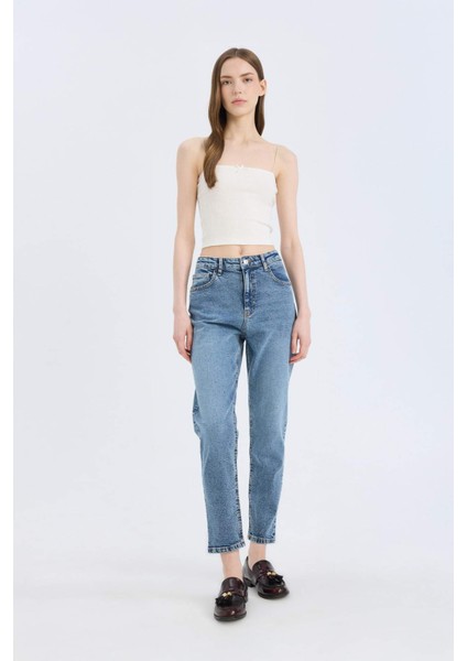 Lina Comfort Mom Normal Bel Düz Paça Jean Kar Yıkamalı Pantolon D7943AX25SP