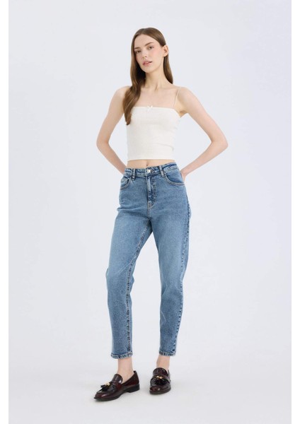 Lina Comfort Mom Normal Bel Düz Paça Jean Kar Yıkamalı Pantolon D7943AX25SP
