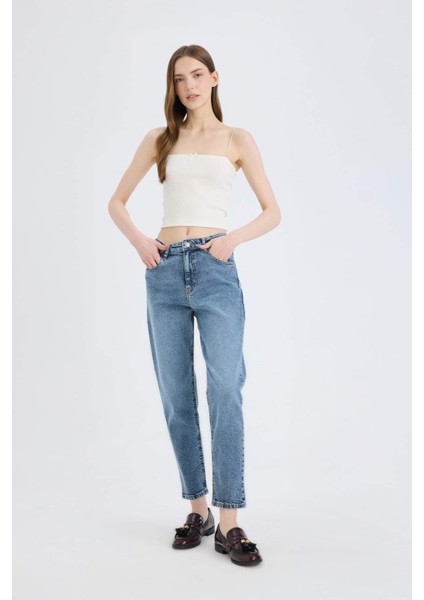 Lina Comfort Mom Normal Bel Düz Paça Jean Kar Yıkamalı Pantolon D7943AX25SP