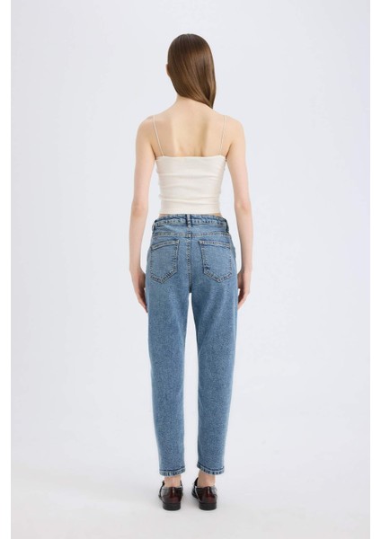 Lina Comfort Mom Normal Bel Düz Paça Jean Kar Yıkamalı Pantolon D7943AX25SP