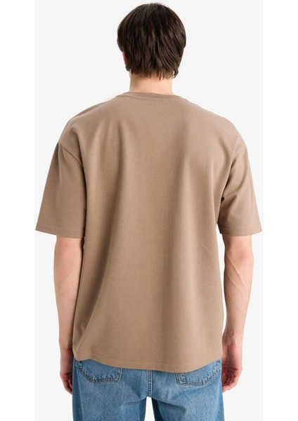 Oversize Geniş Kalıp Ütü Gerektirmeyen Bisiklet Yaka Kısa Kollu Basic Düz Ağır Kumaş Tişört X3926AZ25SP