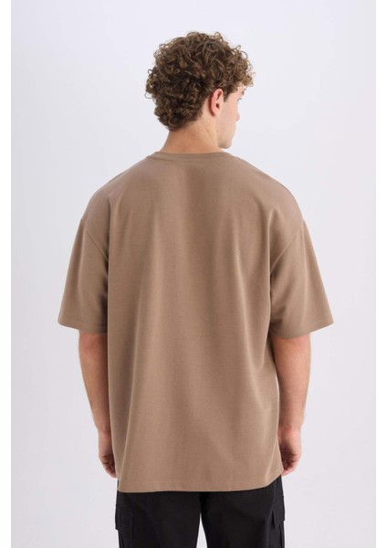 Oversize Geniş Kalıp Ütü Gerektirmeyen Bisiklet Yaka Kısa Kollu Basic Düz Ağır Kumaş Tişört X3926AZ25SP