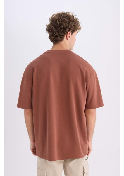 Oversize Geniş Kalıp Ütü Gerektirmeyen Bisiklet Yaka Kısa Kollu Basic Düz Ağır Kumaş Tişört X3926AZ25SP
