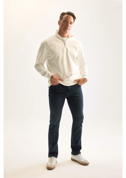 3 İplik Pamuklu Şardonlu İçi Polarlı Comfort Regular Fit Rahat Kalıp Dik Yaka Fermuarlı Kalın Sweatshirt D9067AXNS