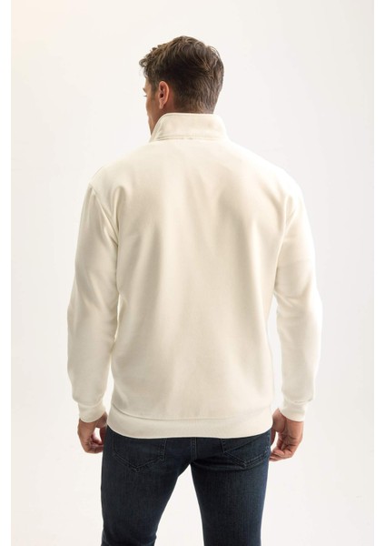 3 İplik Pamuklu Şardonlu İçi Polarlı Comfort Regular Fit Rahat Kalıp Dik Yaka Fermuarlı Kalın Sweatshirt D9067AXNS