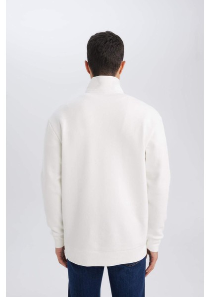 3 İplik Pamuklu Şardonlu İçi Polarlı Comfort Regular Fit Rahat Kalıp Dik Yaka Fermuarlı Kalın Sweatshirt D9067AXNS