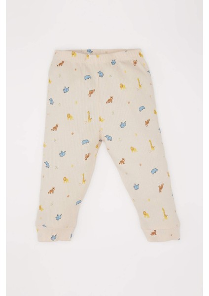 Erkek Bebek Pijama Takımı Safari Baskılı Fitilli Kaşkorse Uzun Kollu Üst Beli Lastikli Uzun Alt D9072A525SP