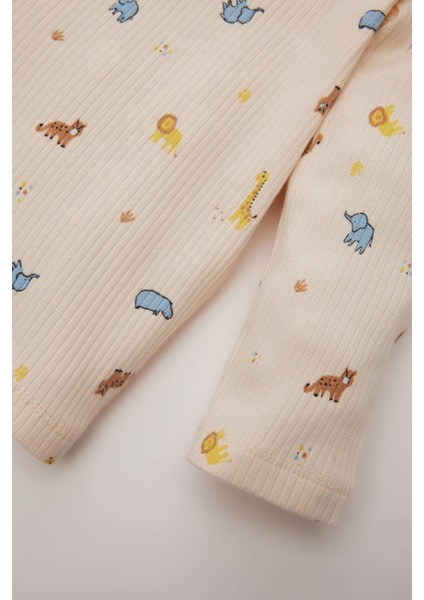 Erkek Bebek Pijama Takımı Safari Baskılı Fitilli Kaşkorse Uzun Kollu Üst Beli Lastikli Uzun Alt D9072A525SP