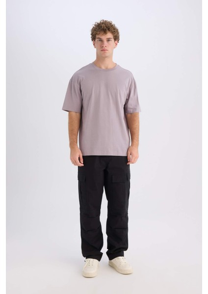 %100 Pamuk Boxy Fit Bisiklet Yaka Basic Düz Kısa Kollu Tişört D6070AX25SP