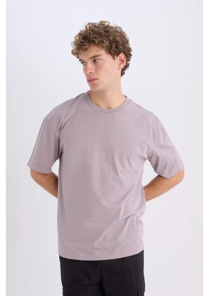 %100 Pamuk Boxy Fit Bisiklet Yaka Basic Düz Kısa Kollu Tişört D6070AX25SP