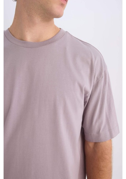 %100 Pamuk Boxy Fit Bisiklet Yaka Basic Düz Kısa Kollu Tişört D6070AX25SP
