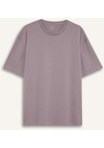 %100 Pamuk Boxy Fit Bisiklet Yaka Basic Düz Kısa Kollu Tişört D6070AX25SP