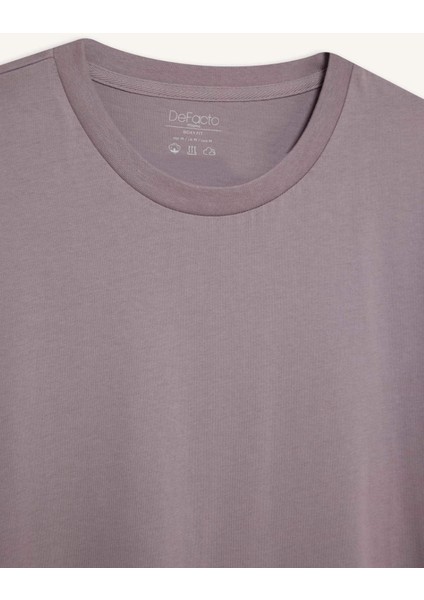 %100 Pamuk Boxy Fit Bisiklet Yaka Basic Düz Kısa Kollu Tişört D6070AX25SP