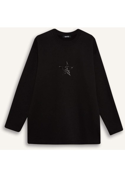 Relax Fit Bisiklet Yaka Baskılı İçi Yumuşak Tüylü Sweatshirt Tunik D9028AX24WN